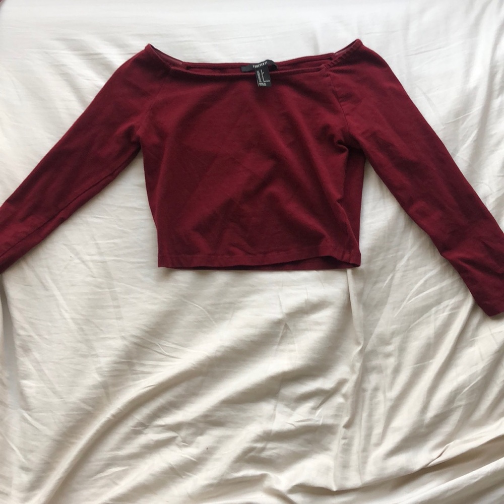 Forever 21 Maroon Long Sleeve Crop Top
